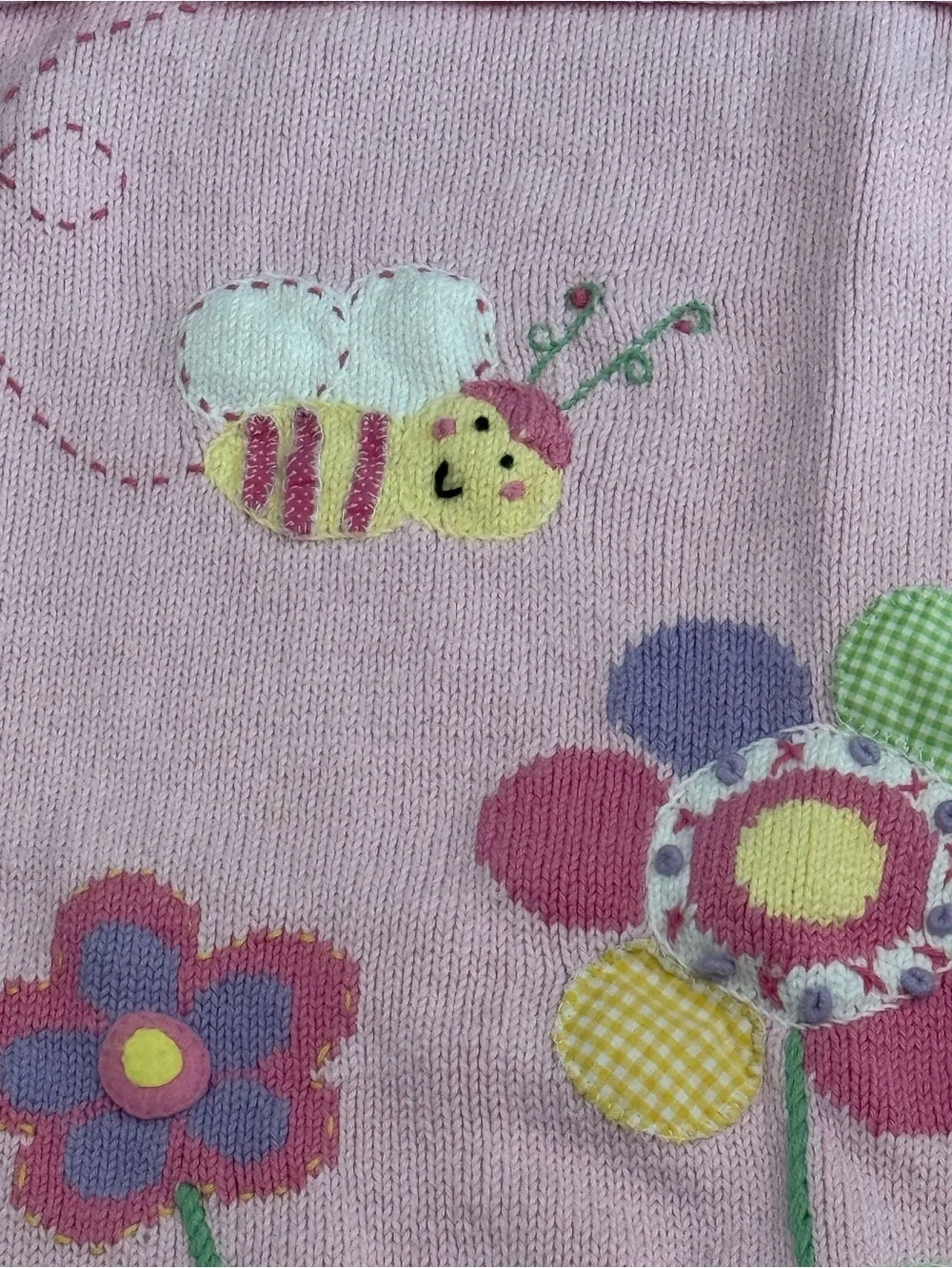 ArtWalk Knits For Kids Pink Cotton Garden Butterfly Bee Knit Baby Blanket 24x24